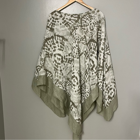 Elena Baldi Womens Green White Boho Hippie Linen Pullover Poncho Made In Italy - Picture 10 of 12
